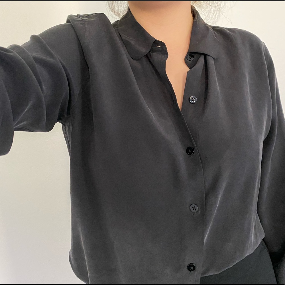 Everlane black silk blouse